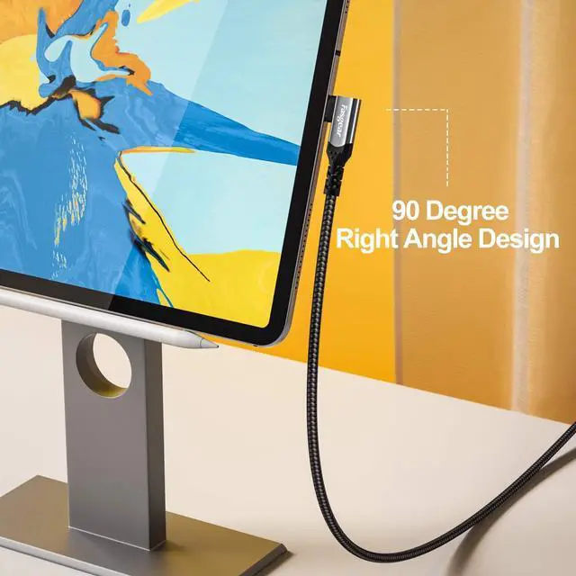Alt view image 4 of 5 - Fasgear 100W USB C to Type C 90-Degree Cable, 2 Pack 6ft USB 3.1 Gen 2 10Gbps Data Power Delivery Cord Compatible for VR Headset,PD Docking Station,Hard Drives,Mac-Book,4K Displays (6ft, Black)