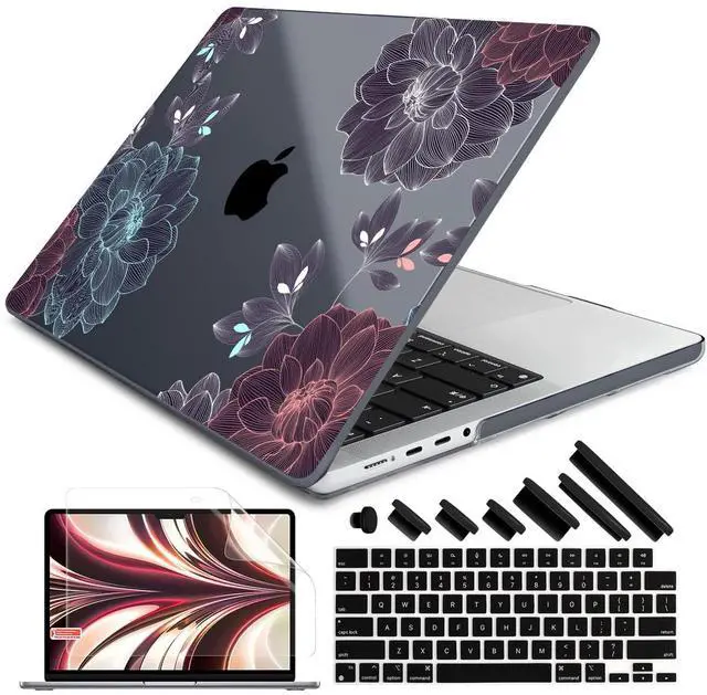 Main image of DONGKE for M4 MacBook Pro 14 inch Case 2024 2023 2021 A3112 A3401 A3185 M3 A2918 A2992 M2 A2779 M1 A2442 Pro Max with Retina XDR Display & Touch ID, Plastic Hard Shell Cover, Dahlia Flowers