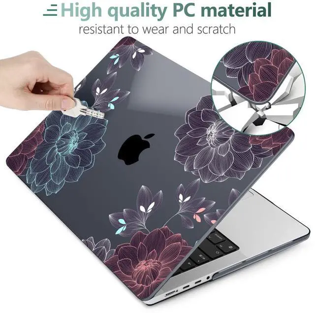 Alt view image 3 of 5 - DONGKE for M4 MacBook Pro 14 inch Case 2024 2023 2021 A3112 A3401 A3185 M3 A2918 A2992 M2 A2779 M1 A2442 Pro Max with Retina XDR Display & Touch ID, Plastic Hard Shell Cover, Dahlia Flowers