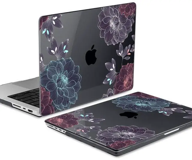 Alt view image 5 of 5 - DONGKE for M4 MacBook Pro 14 inch Case 2024 2023 2021 A3112 A3401 A3185 M3 A2918 A2992 M2 A2779 M1 A2442 Pro Max with Retina XDR Display & Touch ID, Plastic Hard Shell Cover, Dahlia Flowers