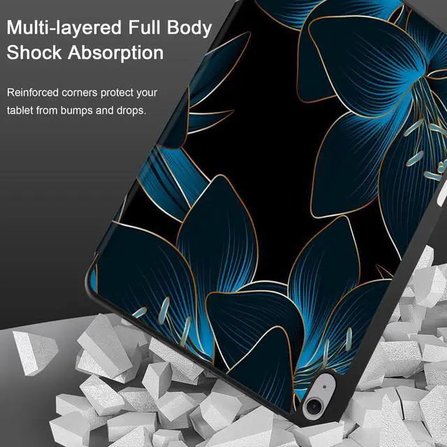 Alt view image 3 of 5 - DONGKE for iPad Air 13 Inch Case M3 2025, M2 2024 - [Built-in Pencil Holder] Slim Trifold Stand Shockproof Protective Cover with Soft TPU Back Support Auto Sleep/Wake - Blue Lilies