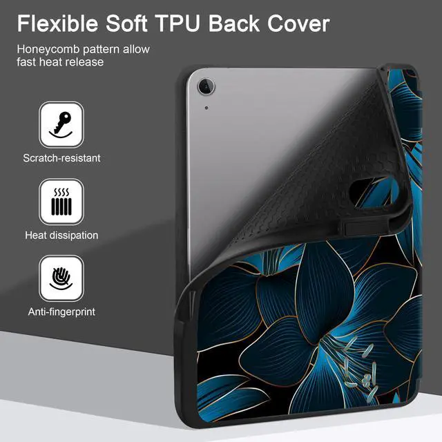 Alt view image 4 of 5 - DONGKE for iPad Air 13 Inch Case M3 2025, M2 2024 - [Built-in Pencil Holder] Slim Trifold Stand Shockproof Protective Cover with Soft TPU Back Support Auto Sleep/Wake - Blue Lilies