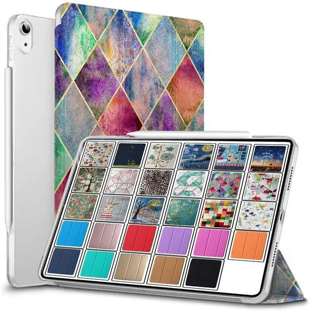 Main image of DuraSafe Cases iPad PRO 11 Inch 1 Gen 2018 [ PRO 11 1st ] MU0T2LL/A MU0Y2LL/A MTXN2LL/A MTXP2LL/A Printed Slim Lightweight Protective PC Dual Angle Stand Clear Flip Back Cover - Diamond Grid