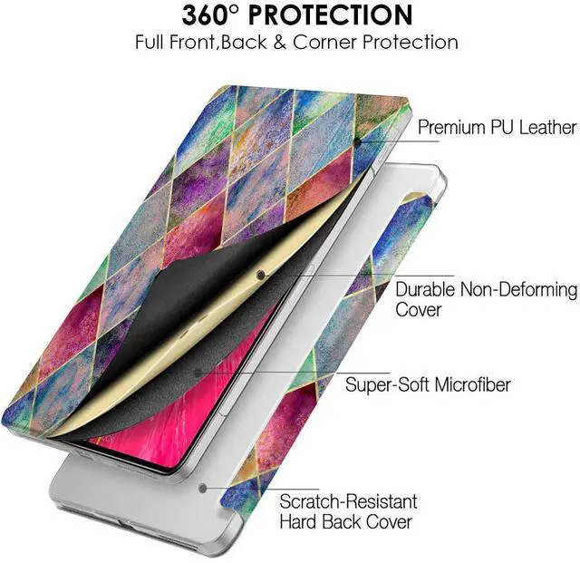 Alt view image 3 of 5 - DuraSafe Cases iPad PRO 11 Inch 1 Gen 2018 [ PRO 11 1st ] MU0T2LL/A MU0Y2LL/A MTXN2LL/A MTXP2LL/A Printed Slim Lightweight Protective PC Dual Angle Stand Clear Flip Back Cover - Diamond Grid