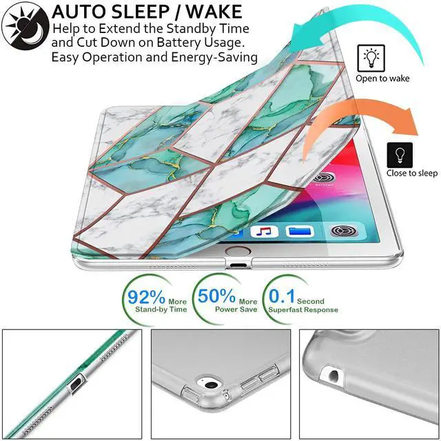 Alt view image 3 of 5 - DuraSafe Cases for iPad PRO 12.9 3 [ 3rd Generation 2018 ] A1876 A2014 MTHN2LL/A MTHU2LL/A MTEL2LL/A MTEM2LL/A Trifold Printed PC Lightweight Protective Clear Back Cover - Marble Green