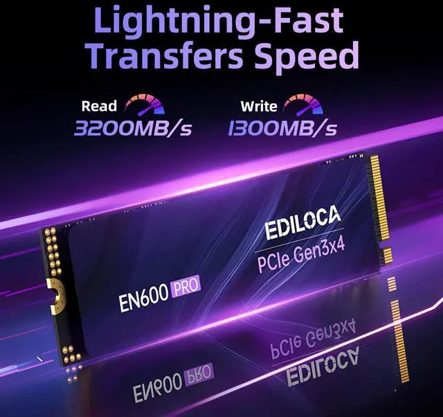 Alt view image 2 of 5 - Ediloca EN600 PRO SSD 512GB PCIe 3.0 Gen 3x4, NVMe M.2 2280, Up to 3200MB/s, Internal Solid State Drive, SLC Cache 3D NAND TLC, Graphene Cooling Sticker, Storage for PC, Desktop and Laptops