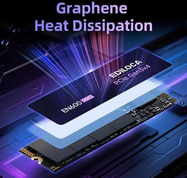 Alt view image 5 of 5 - Ediloca EN600 PRO SSD 512GB PCIe 3.0 Gen 3x4, NVMe M.2 2280, Up to 3200MB/s, Internal Solid State Drive, SLC Cache 3D NAND TLC, Graphene Cooling Sticker, Storage for PC, Desktop and Laptops