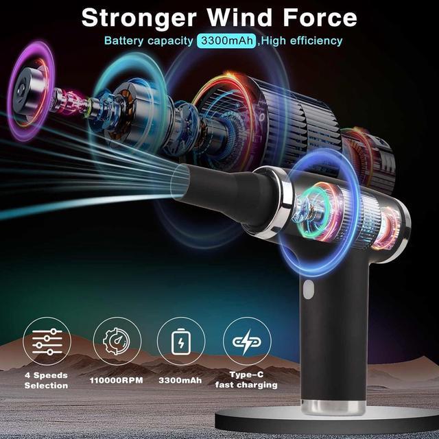 Alt view image 4 of 5 - EK-Memory-fish Premium Portable Compressed Air Duster, Quieter and Longer Life Brushless Motor Cordless Air Duster 110000 RPM Keyboard Cleaner (Black)
