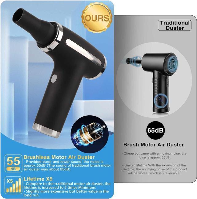 Alt view image 5 of 5 - EK-Memory-fish Premium Portable Compressed Air Duster, Quieter and Longer Life Brushless Motor Cordless Air Duster 110000 RPM Keyboard Cleaner (Black)