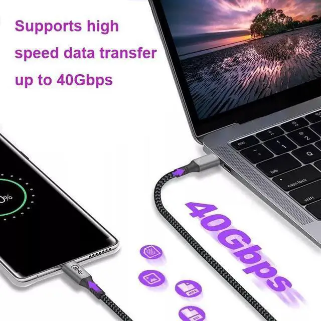 Alt view image 2 of 5 - USB4 Thunderbolt 4 Cable 40Gbps 8K Video and 240W Charging Full-Featured USB C Cable Compatible with Thunderbolt 3 for MacBook Pro iPad Galaxy S22 Mac Mini M1 External SSD eGpu (1.5m)