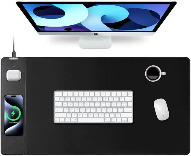 Main image of Mouse Pad with Wireless Charging, Gaming Mouse Pad with Ultra-Smooth Surface, Large XXL Desk Mat, Non-Slip Mouse Mat, Waterproof Computer Keyboard Pad for Gaming, Desk, Office, PC, 800x400x4MM, Black