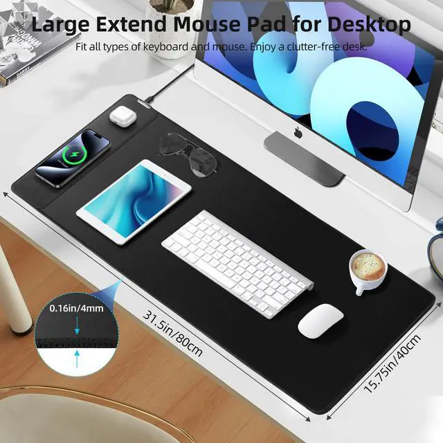 Alt view image 3 of 5 - Mouse Pad with Wireless Charging, Gaming Mouse Pad with Ultra-Smooth Surface, Large XXL Desk Mat, Non-Slip Mouse Mat, Waterproof Computer Keyboard Pad for Gaming, Desk, Office, PC, 800x400x4MM, Black
