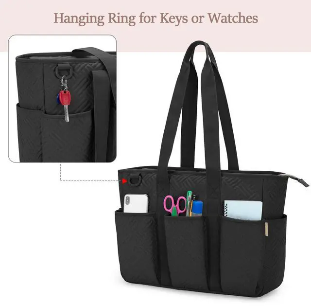 Alt view image 3 of 5 - Fasrom Teacher Tote Bag for Women, Large Work Bag With Laptop Compartment for Supplies (Empty Bag Only), Black