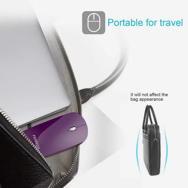 Alt view image 3 of 5 - FENIFOX Bluetooth Mouse Slim, Whisper-Quiet Mini Flat Portable Mobile Mice Rechargeable Compatible with Laptop,PC,Android Windows Tablet (Purple)
