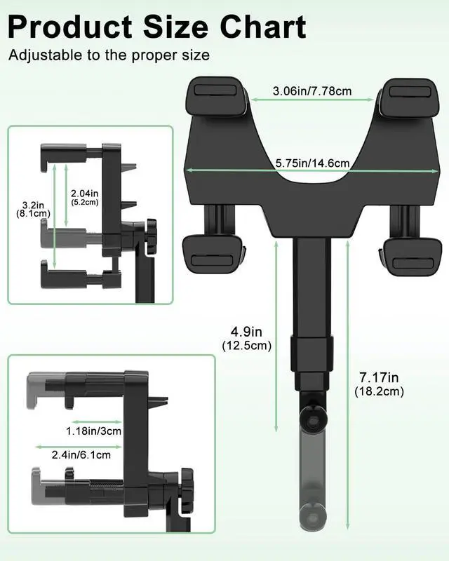 Alt view image 2 of 5 - FreeSave Car Tablet Holder for Rearview Mirror with Upgraded 4 Claws Design, 360-Degree Rotatable and Retractable Truck Rear View Mirror Tablet Mount for iPad Pro/Air/Mini, Galaxy, 6.1-15.6" Devices