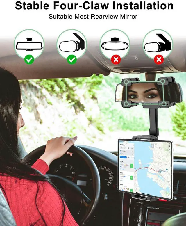 Alt view image 4 of 5 - FreeSave Car Tablet Holder for Rearview Mirror with Upgraded 4 Claws Design, 360-Degree Rotatable and Retractable Truck Rear View Mirror Tablet Mount for iPad Pro/Air/Mini, Galaxy, 6.1-15.6" Devices