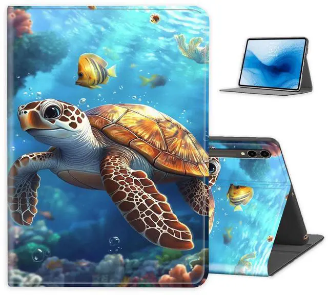 Main image of FXIANGWL for Samsung Galaxy Tab S10 Ultra 14.6 Inch Tablet Case, Lightweight PU Leather Adjustable Stand, Auto Wake-Sleep, Protective Smart Cover for S9 Ultra, Cute Happy Turtle