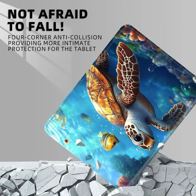 Alt view image 4 of 5 - FXIANGWL for Samsung Galaxy Tab S10 Ultra 14.6 Inch Tablet Case, Lightweight PU Leather Adjustable Stand, Auto Wake-Sleep, Protective Smart Cover for S9 Ultra, Cute Happy Turtle