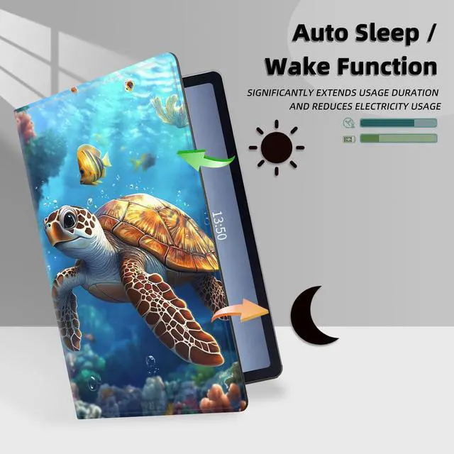 Alt view image 5 of 5 - FXIANGWL for Samsung Galaxy Tab S10 Ultra 14.6 Inch Tablet Case, Lightweight PU Leather Adjustable Stand, Auto Wake-Sleep, Protective Smart Cover for S9 Ultra, Cute Happy Turtle