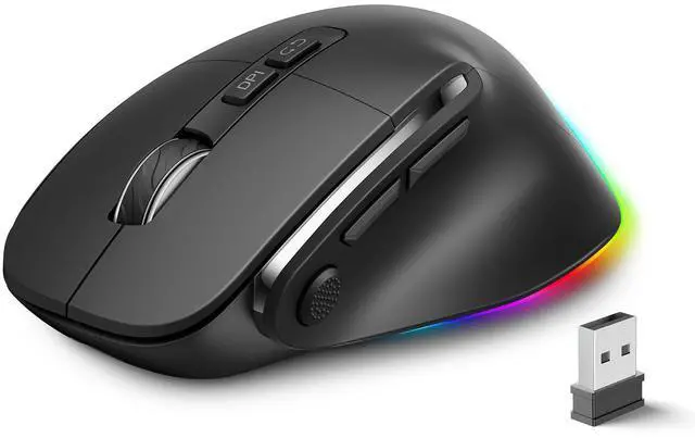 Main image of Ghajz Ergonomic Rechargeable Mouse with Jiggler, Bluetooth+2.4G Wireless+Wired(3 in 1) Connection, Max 4800DPI, Rapid Fire Key, 5ft Charging Cable, Carpal Tunnel Silent Mice with LED for Office,Gaming
