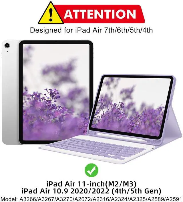 Alt view image 2 of 5 - GOKOCO Keyboard case for iPad Air 11" M3 2025/Air 6th 11" M2 2024,iPad Air 5th/4th Gen 10.9" 2022,Detachable Bluetooth Keyboard Cover with Pencil Holder,Auto Sleep-Purple