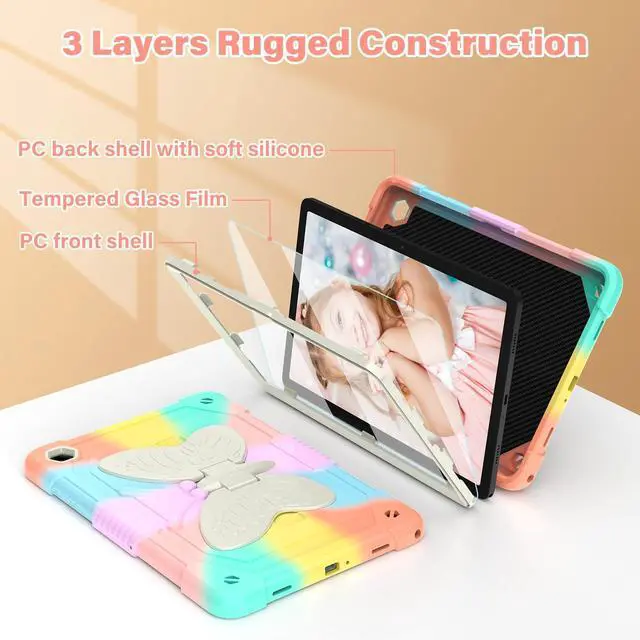 Alt view image 2 of 5 - for Samsung Galaxy Tab A9+/ A9 Plus Case for Kids Girls, Galaxy Tab A9 Plus 11 inch 2023 Table Case with Screen Protector, Protective Cover with Butterfly Stand Shoulder Strap,Multicolor