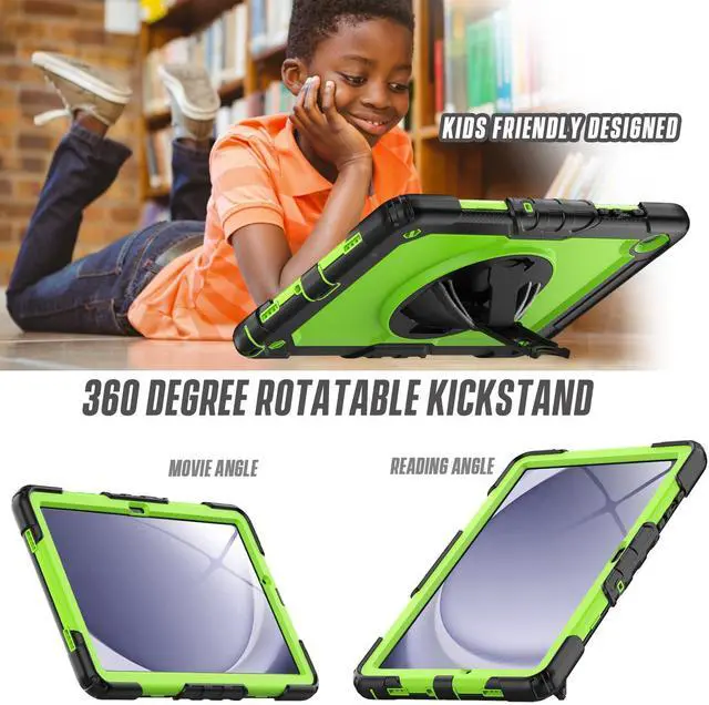 Alt view image 3 of 5 - Herize Tab A9 Plus Case 11 Inch with Screen Protector Pen Holder | Three-Layer Rugged Shockproof Case W/Stand Hand Strap Shoulder Strap for Samsung Galaxy A9+ Model SM-X210/X215/X216 | Green