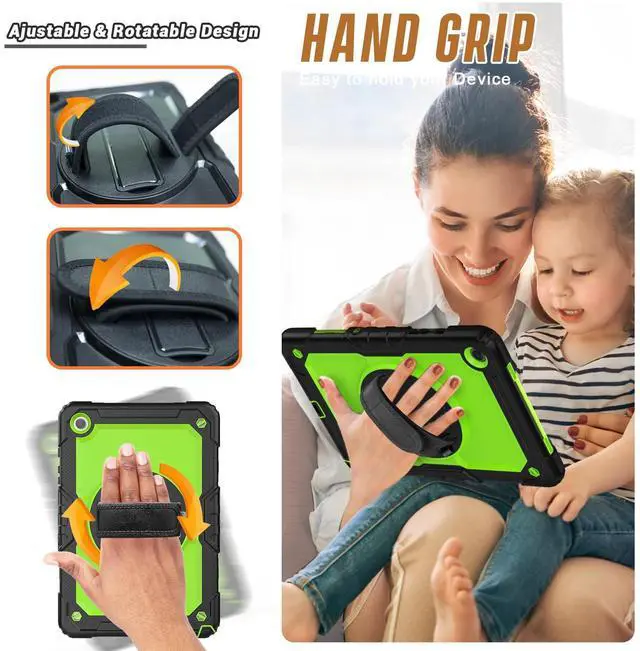 Alt view image 4 of 5 - Herize Tab A9 Plus Case 11 Inch with Screen Protector Pen Holder | Three-Layer Rugged Shockproof Case W/Stand Hand Strap Shoulder Strap for Samsung Galaxy A9+ Model SM-X210/X215/X216 | Green