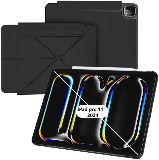 Main image of HATOKU Magnetic Case for iPad Pro 11 Inch 2024 5th Generation (M4): Slim Multi - Angle Stand Protective Cover with Pencil Holder - Auto Wake/Sleep (Black)