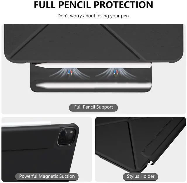 Alt view image 5 of 5 - HATOKU Magnetic Case for iPad Pro 11 Inch 2024 5th Generation (M4): Slim Multi - Angle Stand Protective Cover with Pencil Holder - Auto Wake/Sleep (Black)
