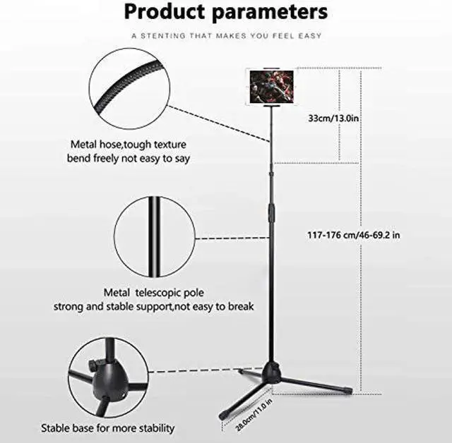 Alt view image 4 of 5 - holdUP 2.1m Lazy Mobile Holder with Height-Adjustable Stand and 360deg Adjustable Gooseneck Mobile/Tablet Holder for Leisure Watching and/or Photoshoot & Videography