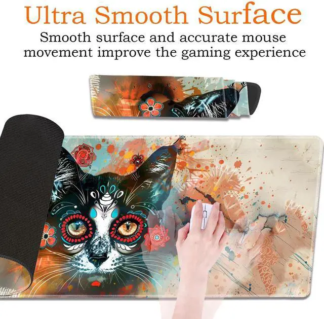 Alt view image 3 of 5 - Large Gaming Mouse Pad, Keyboard Wrist Rest Pad + Mouse Wrist Pad + Coaster 4 in 1 Set, Extended Waterproof Non-Slip Desk Mat, Suitable for Office Home Learning Games, Artistic Cat Face