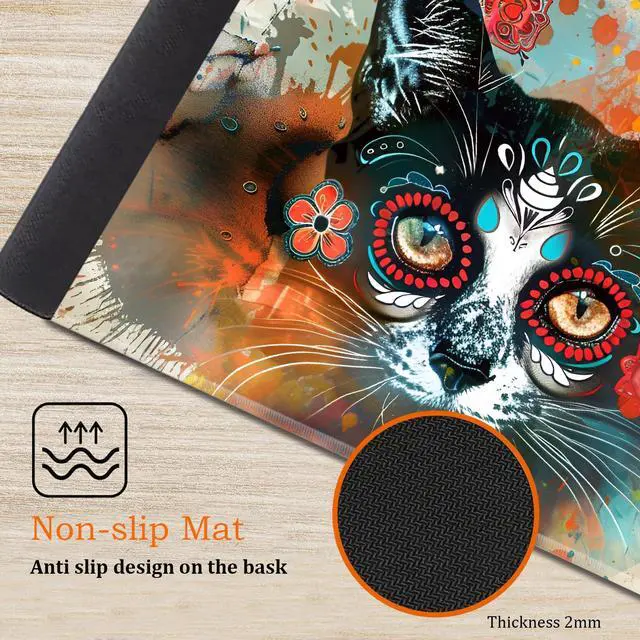 Alt view image 5 of 5 - Large Gaming Mouse Pad, Keyboard Wrist Rest Pad + Mouse Wrist Pad + Coaster 4 in 1 Set, Extended Waterproof Non-Slip Desk Mat, Suitable for Office Home Learning Games, Artistic Cat Face