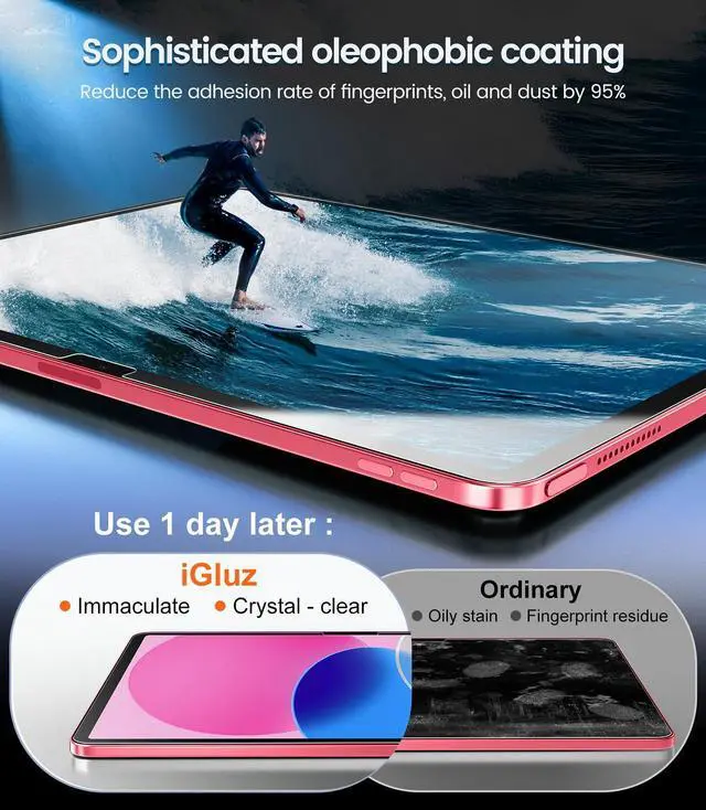 Alt view image 5 of 5 - iGluz 2 Pack for iPad 11th/10th Gen.(A16 2025/2022,11/10.9 inch)9H+ Tempered Glass Screen Protector with Easy-Install Box[12FT Grade Shatterproof]Apple Pencil Compatible,HD Clarity,Scratch Resistant