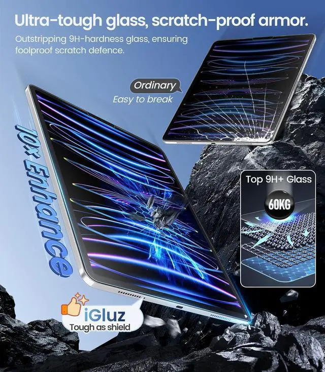 Alt view image 4 of 5 - iGluz 2 Pack for iPad Pro 11"(4th 3rd 2nd 1st Gen) iPad Air 10.9"(5th 4th Gen) 9H+ Tempered Glass Screen Protector with Easy-Install Box[12FT Military Grade Shatterproof] HD Clarity,Scratch Resistant