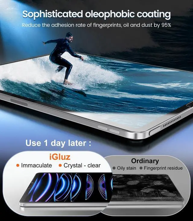 Alt view image 5 of 5 - iGluz 2 Pack for iPad Pro 11"(4th 3rd 2nd 1st Gen) iPad Air 10.9"(5th 4th Gen) 9H+ Tempered Glass Screen Protector with Easy-Install Box[12FT Military Grade Shatterproof] HD Clarity,Scratch Resistant