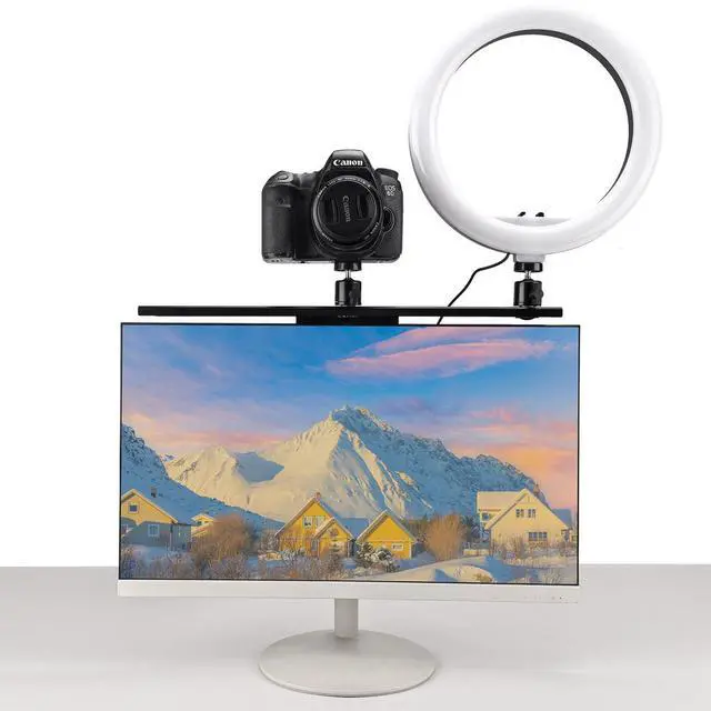 Alt view image 5 of 5 - IFCASE Above/Behind Desk Monitor Shelf Mount Holds SLR Camera, Light Webcam, Microphone Fits VESA 75mm 100mm Compatible with Monitor Arm (Black, Shelf with Tripod Head)