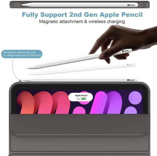 Alt view image 2 of 5 - iMieet iPad Mini 7 Case 2024 (A17 Pro), iPad Mini 6 Case (8.3-Inch,2021 Model), iPad Mini 7th/6th Generation Case with Pencil Holder, Trifold Stand Smart Case with Soft TPU Back,Space Gray