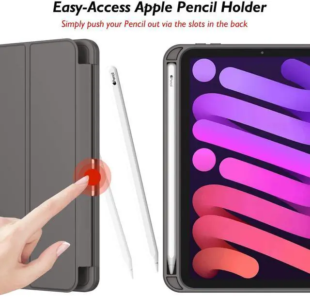 Alt view image 3 of 5 - iMieet iPad Mini 7 Case 2024 (A17 Pro), iPad Mini 6 Case (8.3-Inch,2021 Model), iPad Mini 7th/6th Generation Case with Pencil Holder, Trifold Stand Smart Case with Soft TPU Back,Space Gray