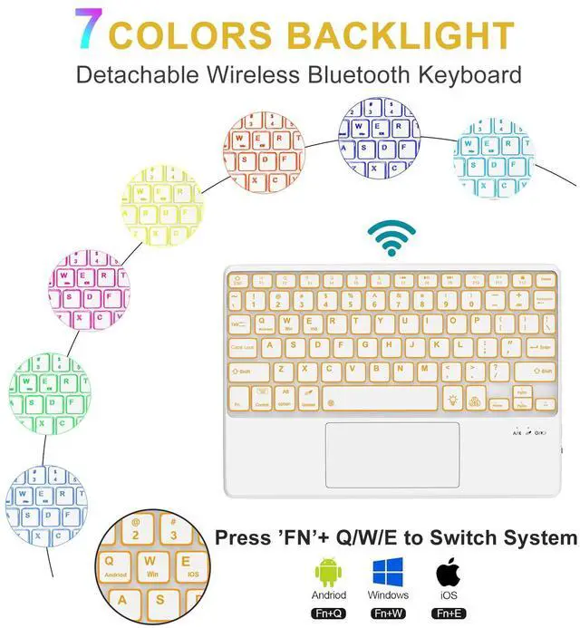 Alt view image 3 of 5 - for iPad 9th Generation Case with Keyboard 10.2 Inch - Multi-touch Trackpad, Wireless Bluetooth Detachable Keyboard case for iPad 8th Gen/7th Gen/iPad Pro 10.5"/iPad Air 3rd Gen, Yellow-Backlit