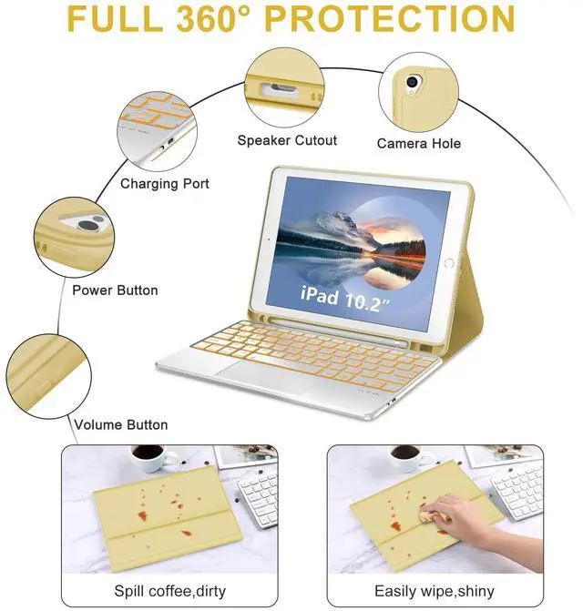 Alt view image 4 of 5 - for iPad 9th Generation Case with Keyboard 10.2 Inch - Multi-touch Trackpad, Wireless Bluetooth Detachable Keyboard case for iPad 8th Gen/7th Gen/iPad Pro 10.5"/iPad Air 3rd Gen, Yellow-Backlit