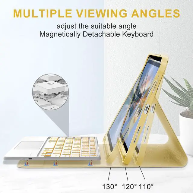 Alt view image 5 of 5 - for iPad 9th Generation Case with Keyboard 10.2 Inch - Multi-touch Trackpad, Wireless Bluetooth Detachable Keyboard case for iPad 8th Gen/7th Gen/iPad Pro 10.5"/iPad Air 3rd Gen, Yellow-Backlit