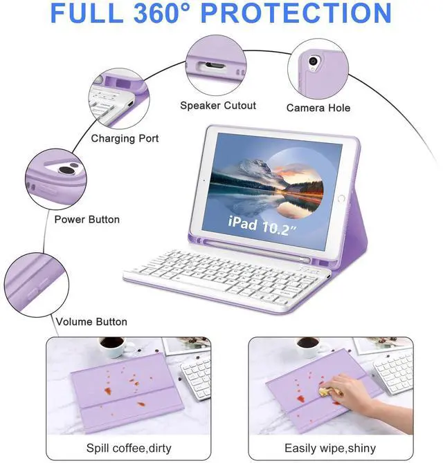 Alt view image 4 of 5 - IVEOPPE Keyboard Case for iPad 10.2" 9th/8th/7th Gen, for iPad Air 10.5"(3rd Gen)/for iPad Pro 10.5 in,Detachable Wireless Stand Folio Case for iPad with Keyboard, Auto Sleep/Wake,Light Purple