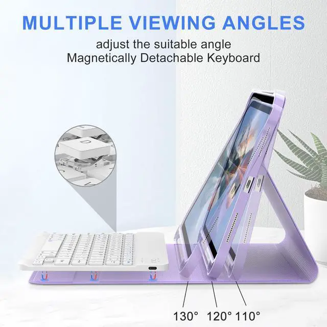 Alt view image 5 of 5 - IVEOPPE Keyboard Case for iPad 10.2" 9th/8th/7th Gen, for iPad Air 10.5"(3rd Gen)/for iPad Pro 10.5 in,Detachable Wireless Stand Folio Case for iPad with Keyboard, Auto Sleep/Wake,Light Purple