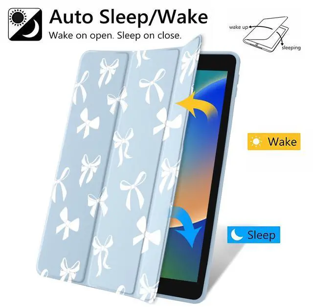 Alt view image 3 of 5 - JOYLAND White Bow Pattern Case for iPad Pro 13-inch (M4) 2024, Clear Acrylic Hard Back Blue Case with Pencil Holder Trifold Stand Tablet Cover (Model Number:A2925/A2926/A3007)