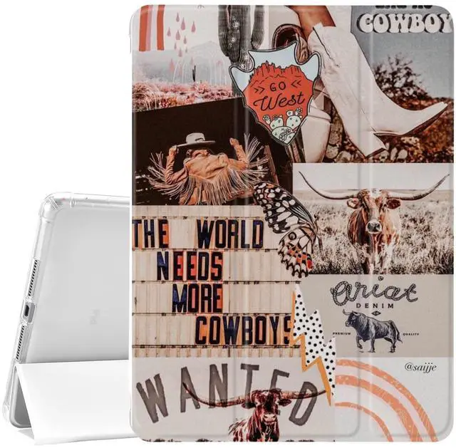 Main image of JOYLAND Pad Case West Cowboy White for iPad 10.9" Air 4/5 - Cute Cool Girl Anti-Scratch Shockproof with Pencil Holder Smart Trifold Stand