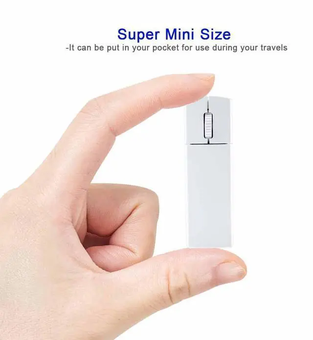 Alt view image 3 of 5 - Justdfine Wireless Mini Rechargeable Travel Mouse, 2.4G Ultra Slim Portable Computer Mouse with Receiver Storage for Laptop/PC/Mac - White