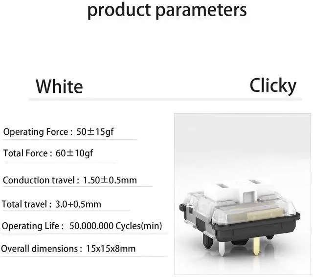 Alt view image 2 of 5 - Mciepny Kailh Choc Low Profile White Clicky Switch, 5-Pin 50gf 1350 Chocolate Switch,RGB SMD,for Mechanical Gaming Keyboard (Choc White 45pcs)