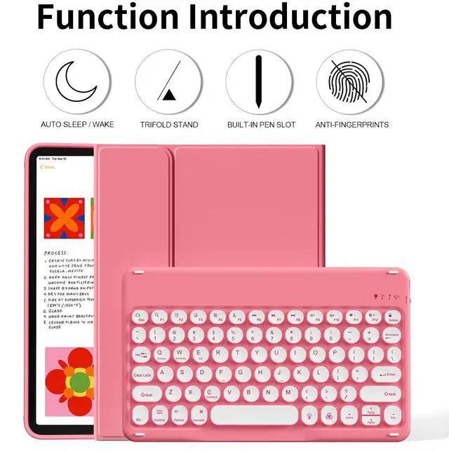 Alt view image 2 of 5 - kenke for iPad 11/10th Gen Case with Keyboard 11/10.9 inch 2025 A16/2022, Detachable Wireless Bluetooth Keyboard Case with Right Side Pencil Holder, Backlit White Colored Circular Keycaps (Pink)