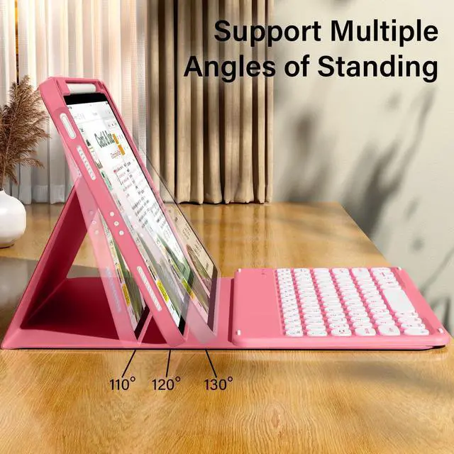 Alt view image 5 of 5 - kenke for iPad 11/10th Gen Case with Keyboard 11/10.9 inch 2025 A16/2022, Detachable Wireless Bluetooth Keyboard Case with Right Side Pencil Holder, Backlit White Colored Circular Keycaps (Pink)